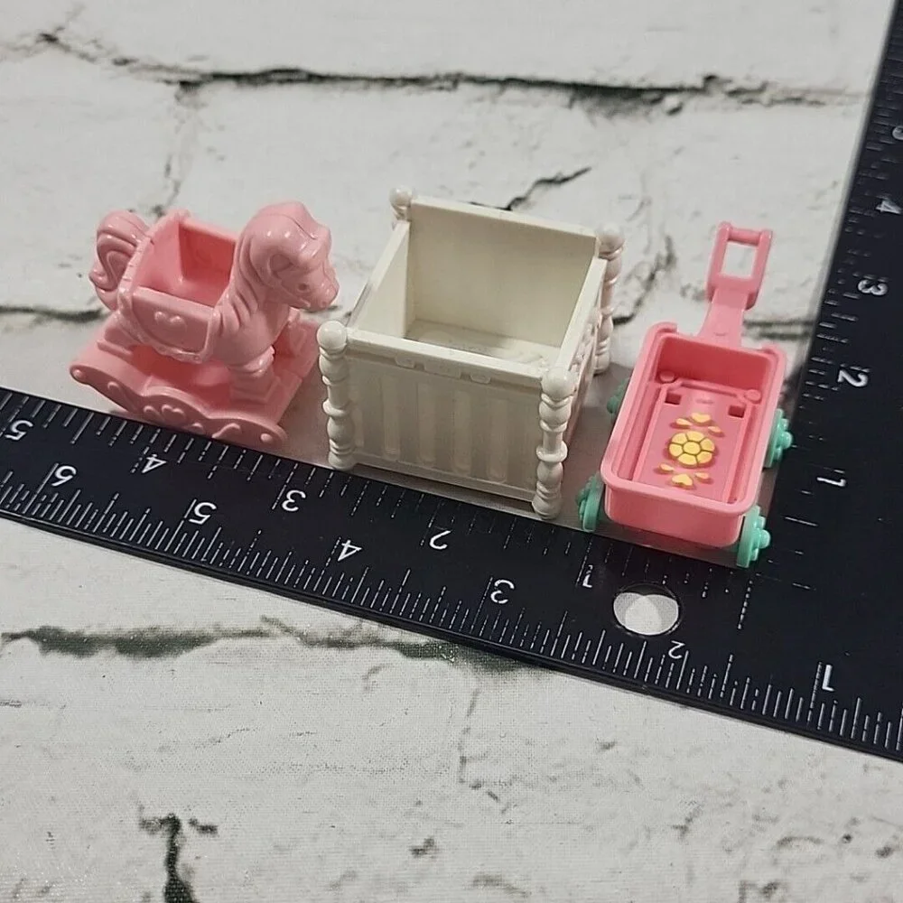 Vtg‎ Fisher Price Precious Places Nursery  Set Pink Rocking Horse Wagon